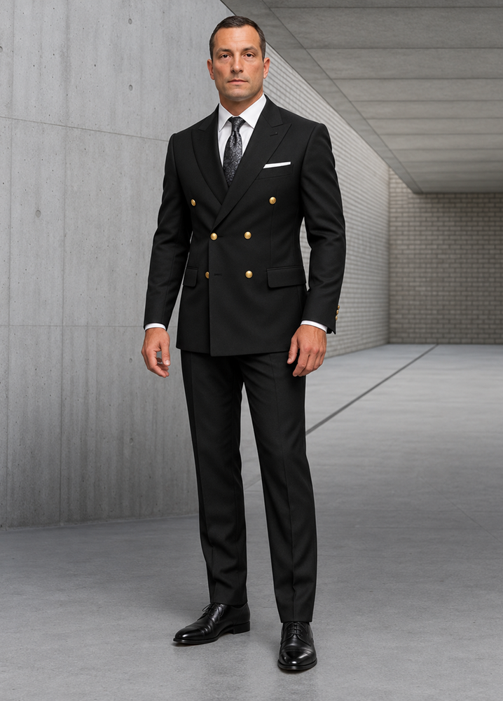 Mens 100% Wool 2 Piece Suit - Wide Peak Lapel Heather Charcoal