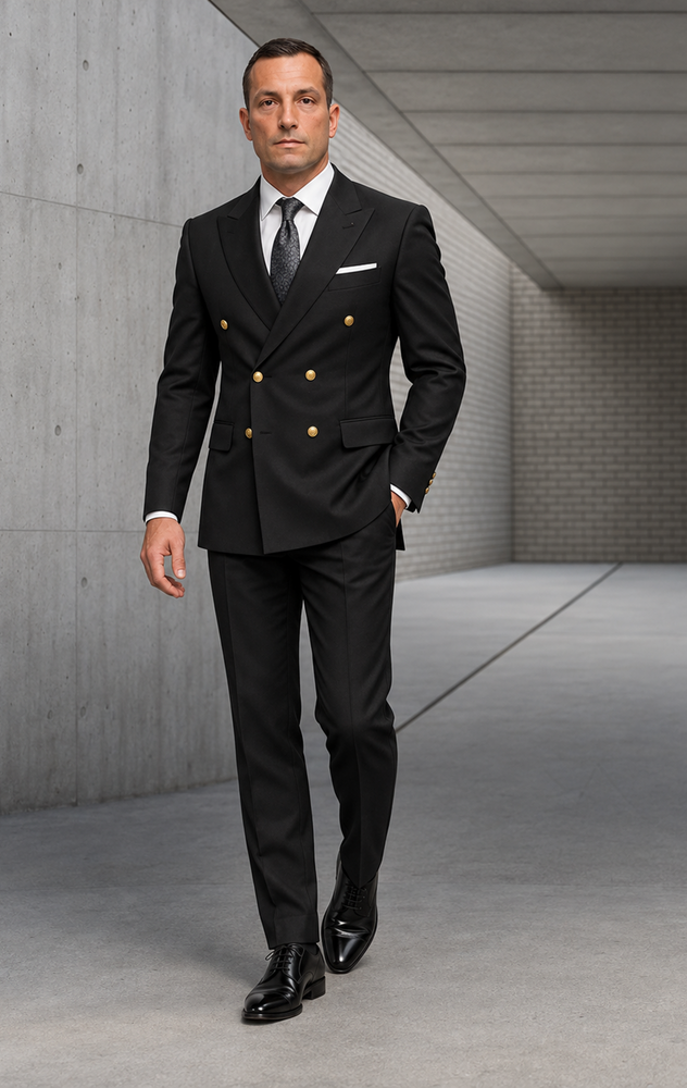 Mens 100% Wool 2 Piece Suit - Wide Peak Lapel Heather Charcoal