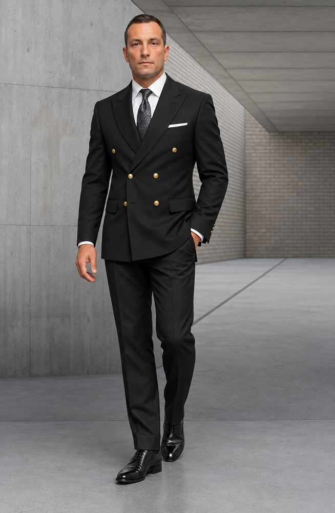 Mens 100% Wool 2 Piece Suit - Wide Peak Lapel Heather Charcoal