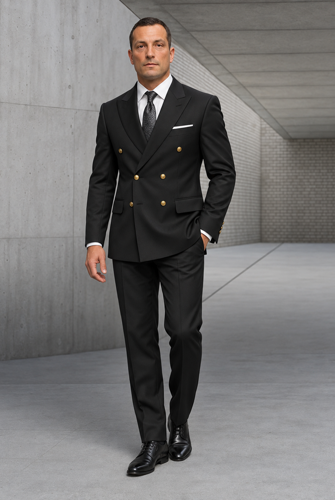 Mens 100% Wool 2 Piece Suit - Wide Peak Lapel Heather Charcoal