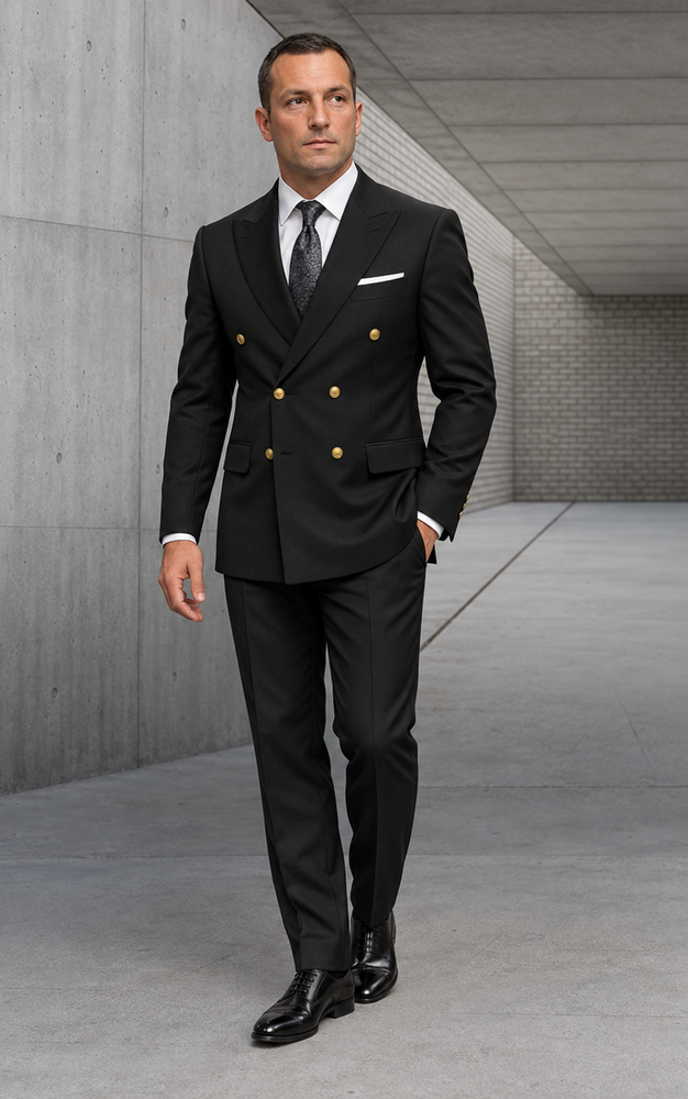 Mens 100% Wool 2 Piece Suit - Wide Peak Lapel Heather Charcoal