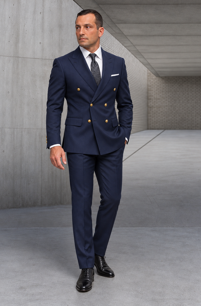 Mens 100% Wool 2 Piece Suit - Wide Peak Lapel Heather Charcoal