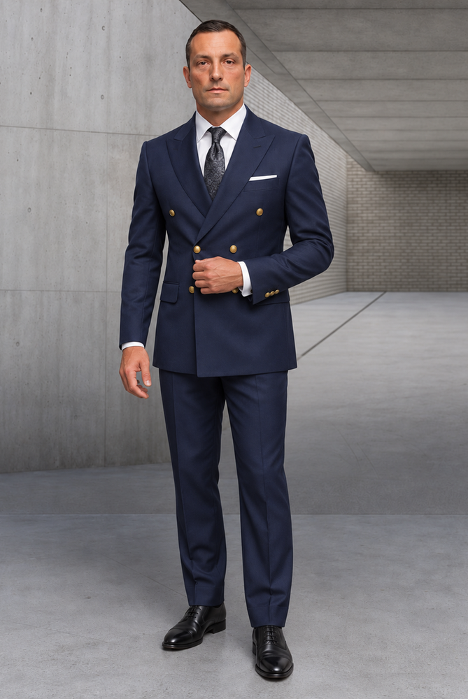 Mens 100% Wool 2 Piece Suit - Wide Peak Lapel Heather Charcoal