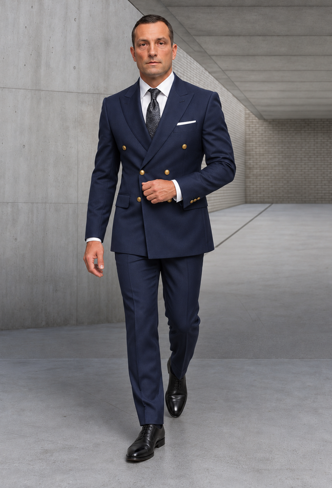 Mens 100% Wool 2 Piece Suit - Wide Peak Lapel Heather Charcoal