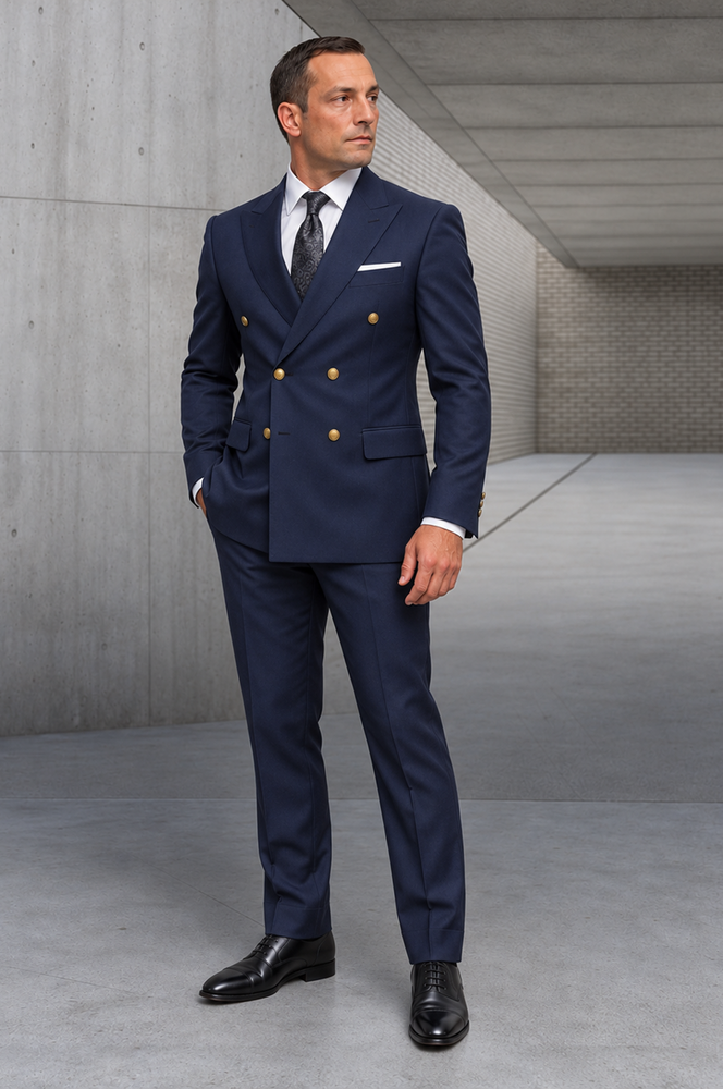 Mens 100% Wool 2 Piece Suit - Wide Peak Lapel Heather Charcoal