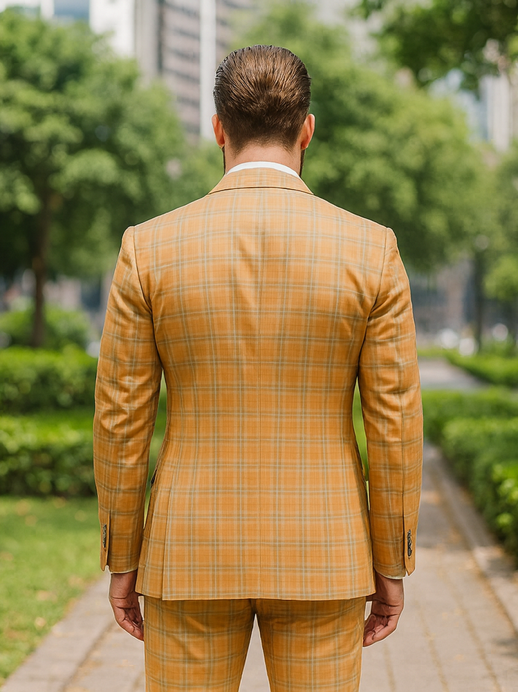 Classic Yellow Plaid Groom Suit – 3-Piece Formal Outfit