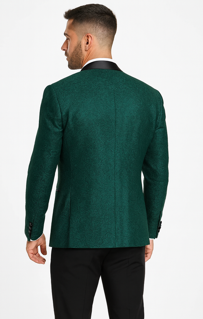 Men's Hunter Green Floral Lace Wedding Tuxedo with Vest – Designer Formal Suit