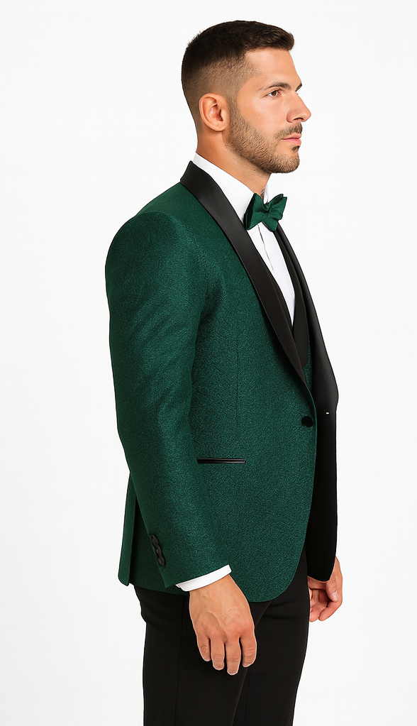 Men's Hunter Green Floral Lace Wedding Tuxedo with Vest – Designer Formal Suit