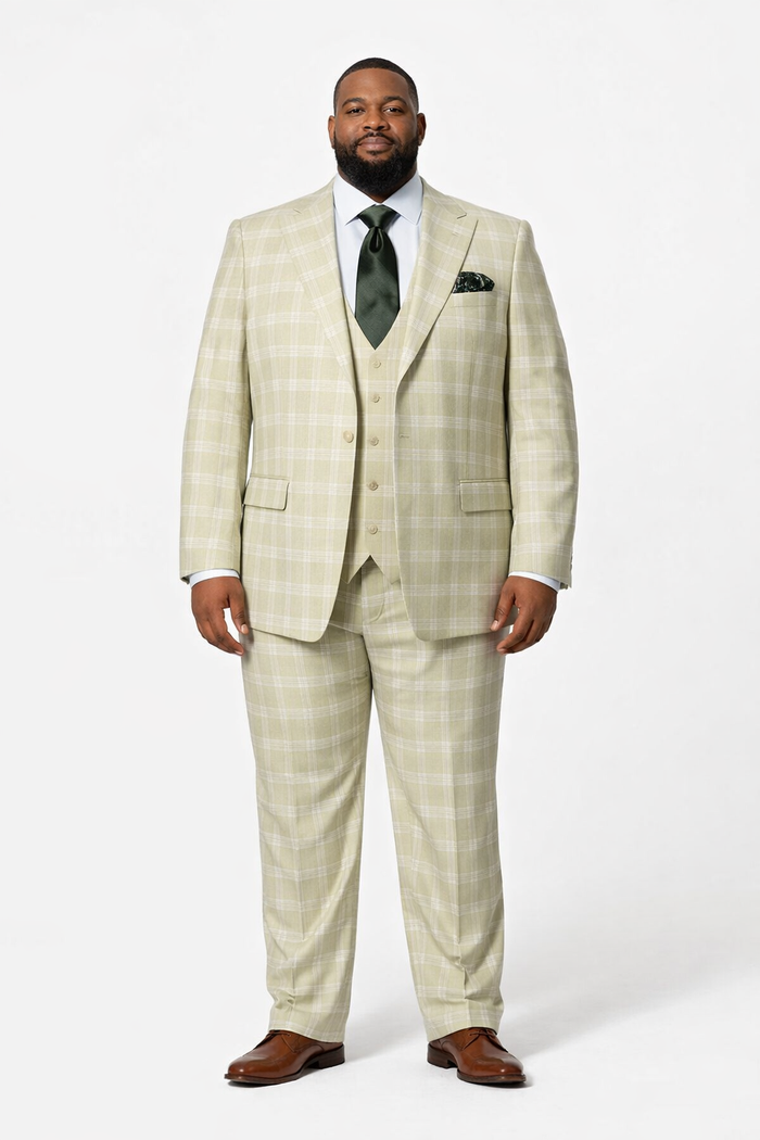 Rossiman Elite Cream Checkered 3-Piece Prestige Suit