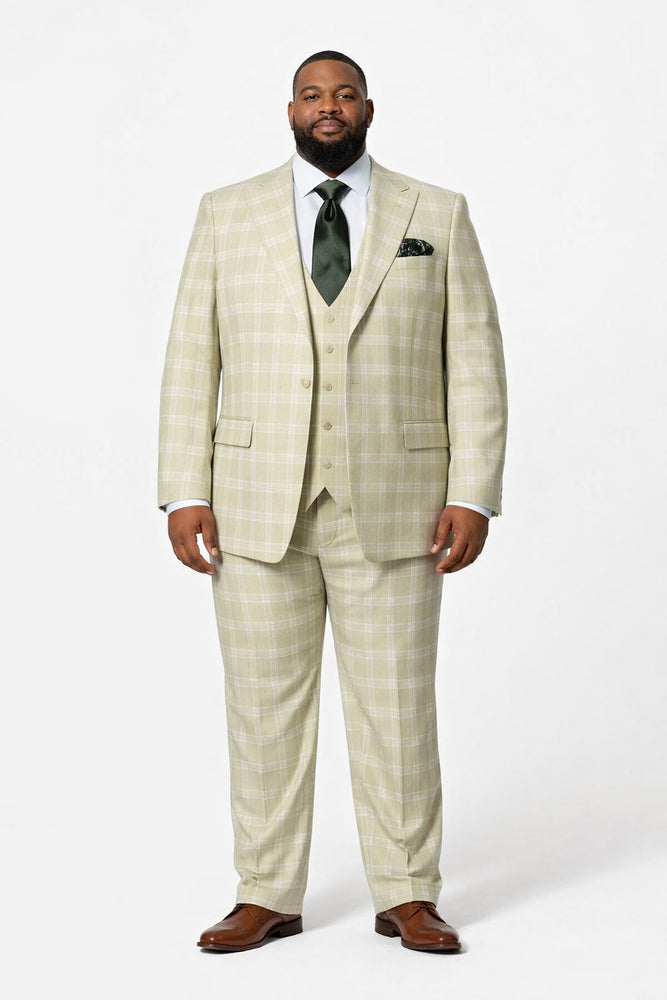Rossiman Elite Cream Checkered 3-Piece Prestige Suit