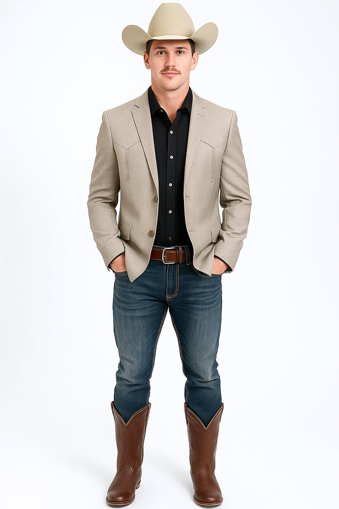 Western Blazer - Saco Para Hombre - Mens Double Button Western Taupe Blazer
