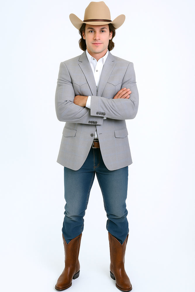 Western Blazer - Saco Para Hombre - Mens Double Button Western Grey Blazer