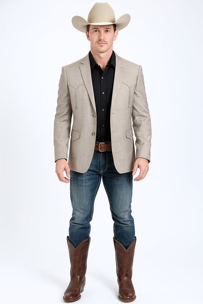 Western Blazer - Saco Para Hombre - Mens Double Button Western Taupe Blazer