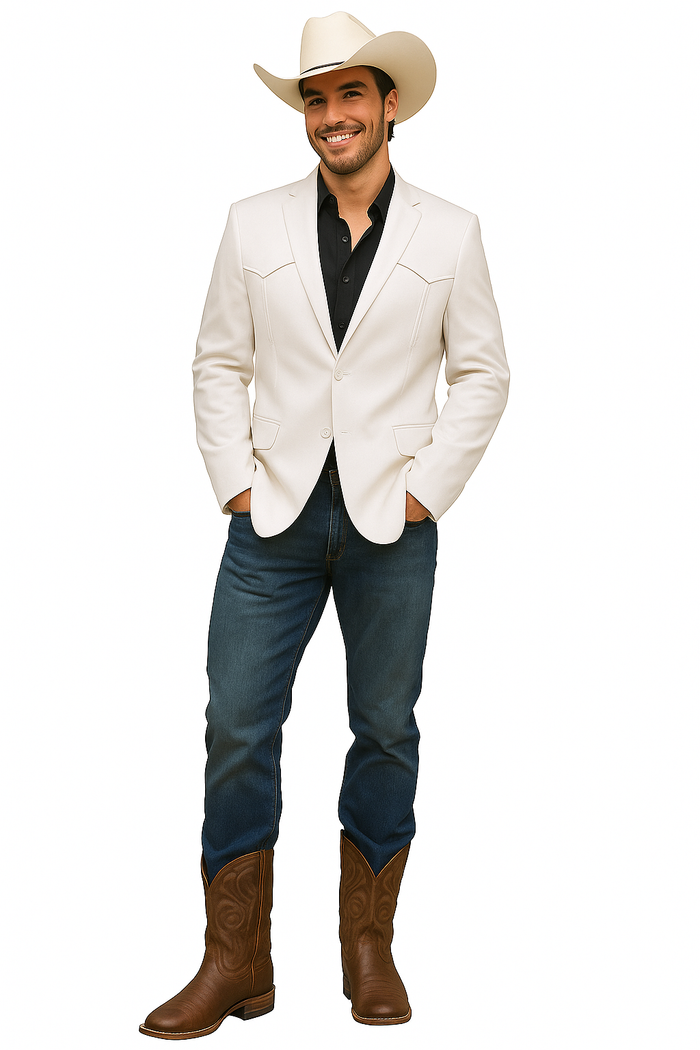 Western Blazer - Saco Para Hombre -Mens Double Button Western White Blazer