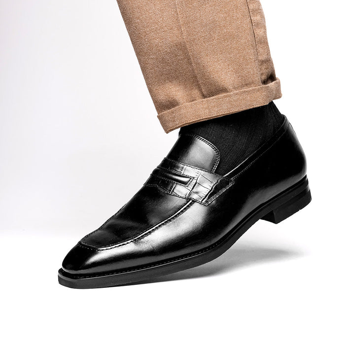 Zelli Meo Hand-Burnished Calfskin Loafers with Embossed Vamp in Black