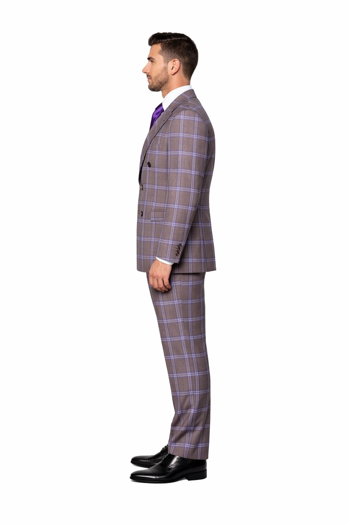 Metro purple Check Double-Breasted Suit