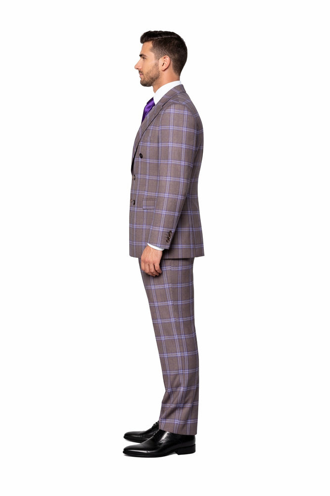 Metro purple Check Double-Breasted Suit