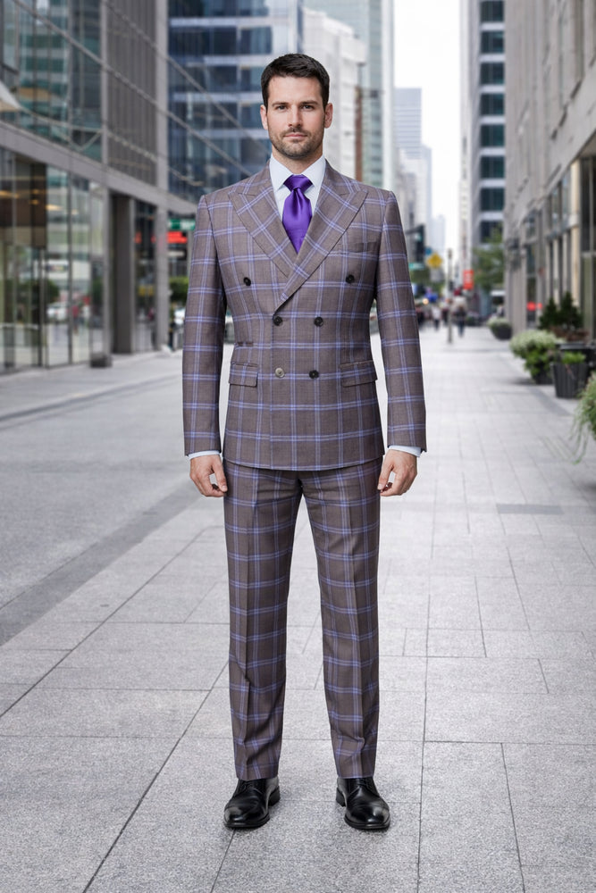 Metro purple Check Double-Breasted Suit