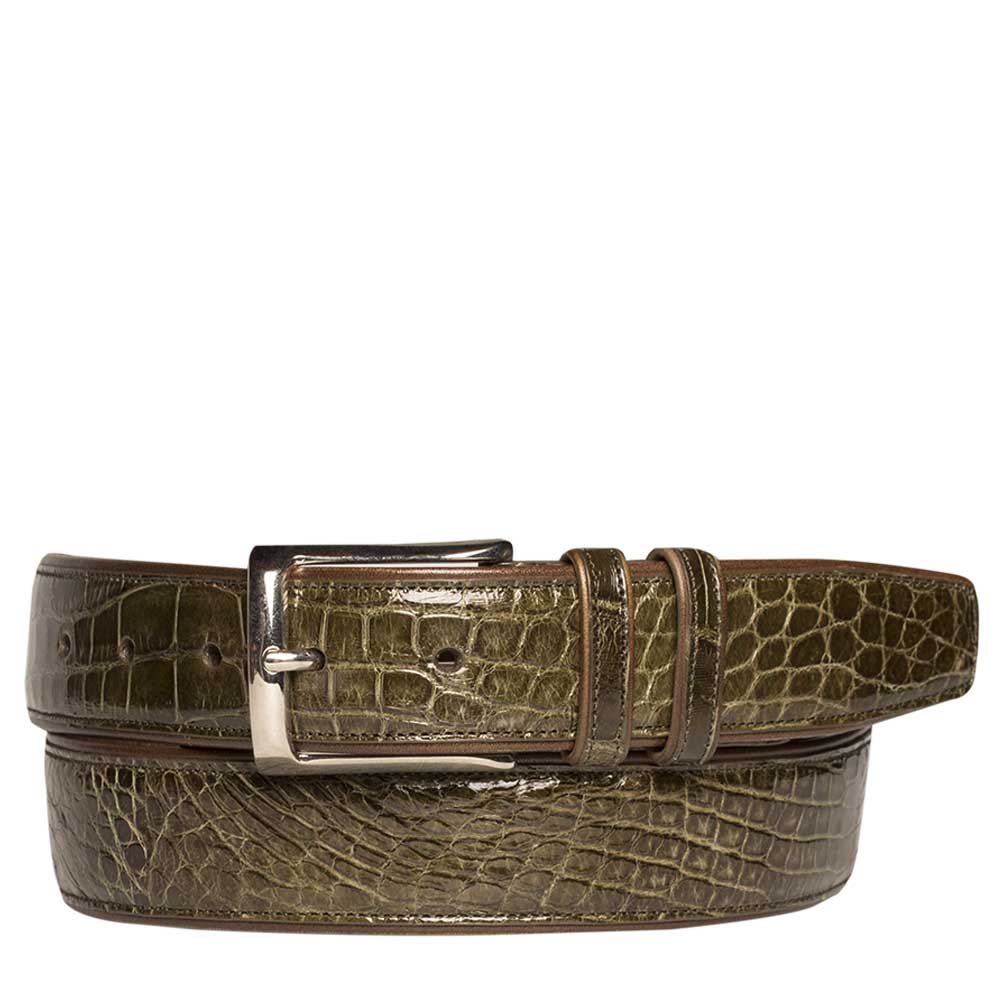 Genuine Alligator Mens Olive Belt - Mezlan Brand