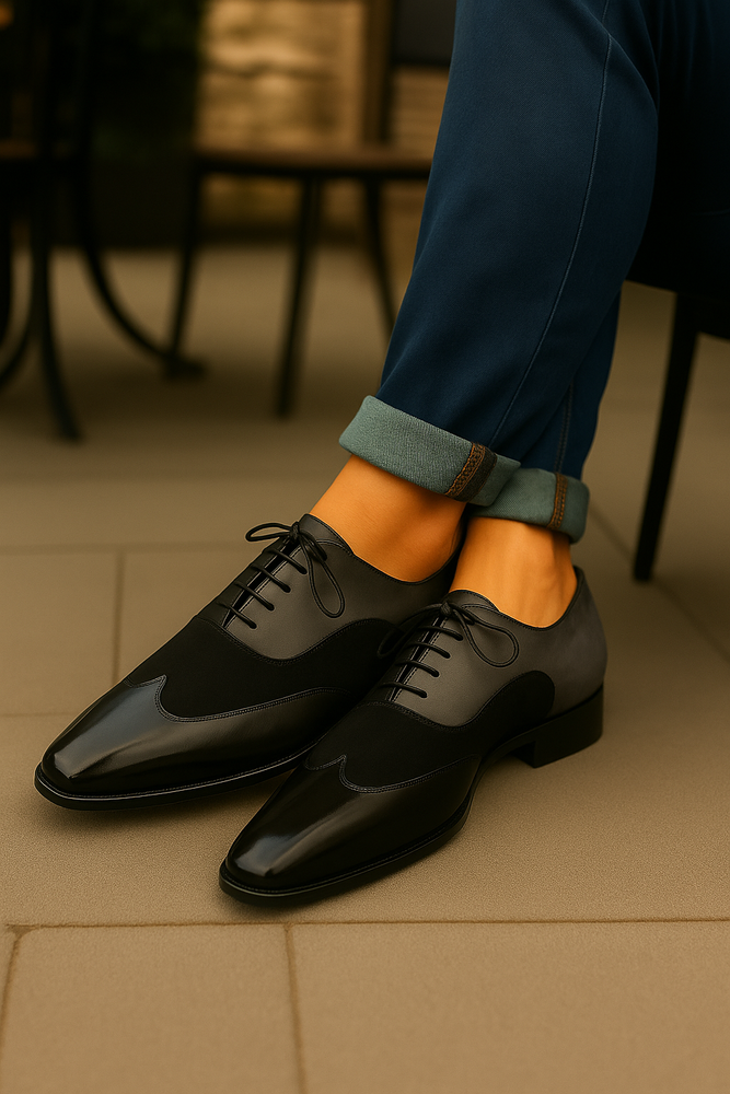 Mezlan Men Black and Grey Suede Wing Tip Oxford