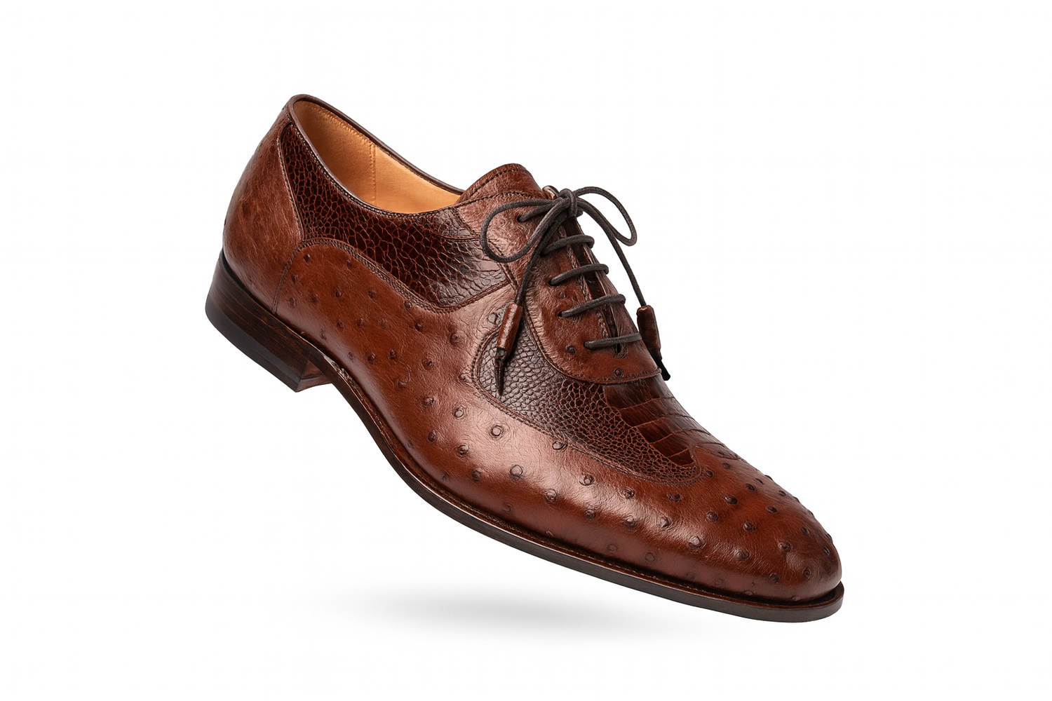 Mens Mezlan Getty Ostrich Wingtip Dress Shoe in Cognac