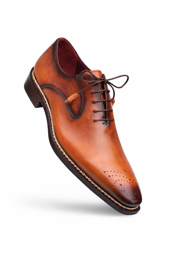 Mezlan Shoes Made in Spain - Mezlan Gavino Cognac Calfskin Leather Oxford