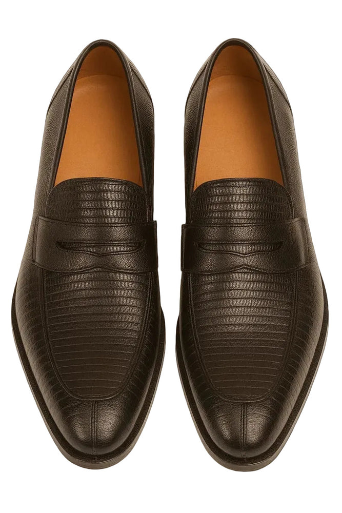 Mens Mezlan Lipari Lizard Penny Loafer Dress Shoe in Black