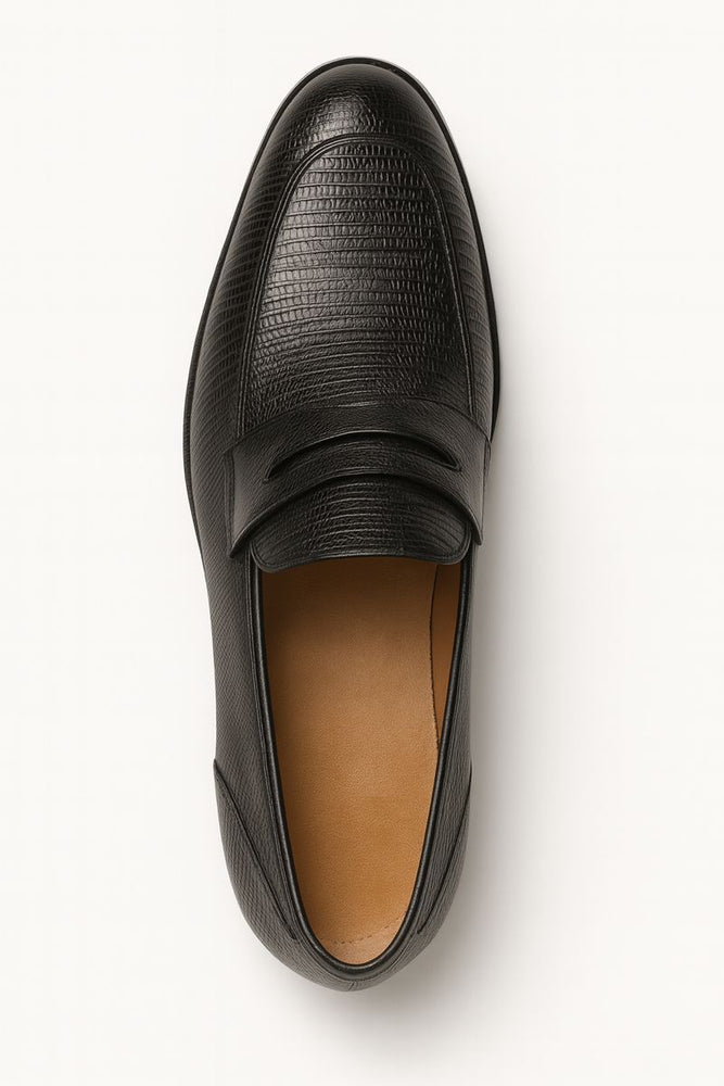 Mens Mezlan Lipari Lizard Penny Loafer Dress Shoe in Black