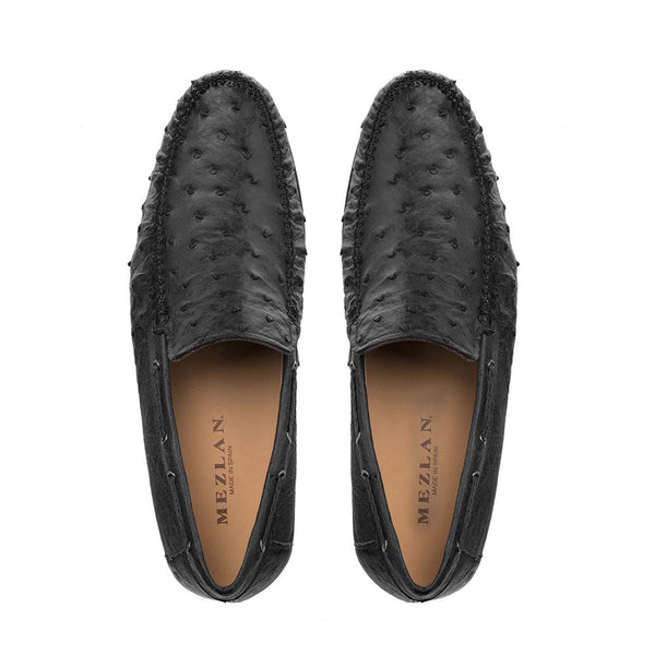Mezlan Ostrich Dress Moccasin Black (RX612)