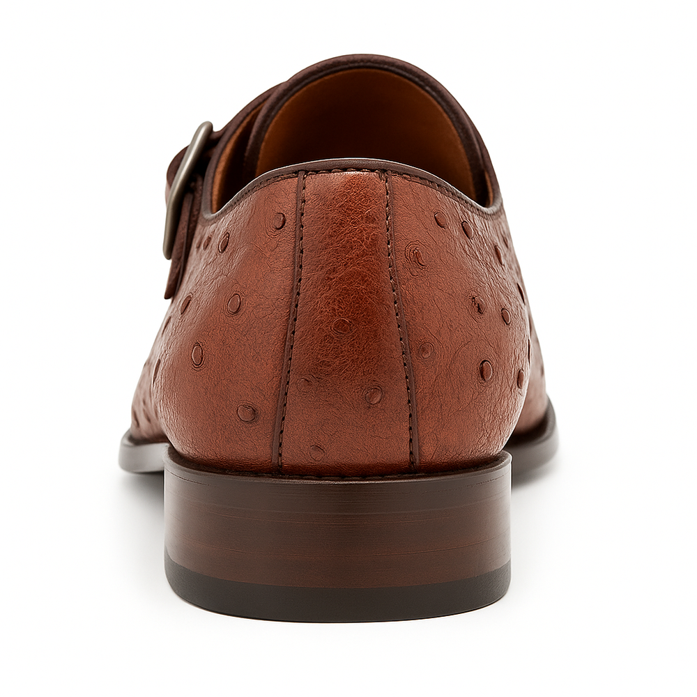 Mezlan Men's Genuine Full Quill Ostrich Leg Monk Brown  Strap Shoes