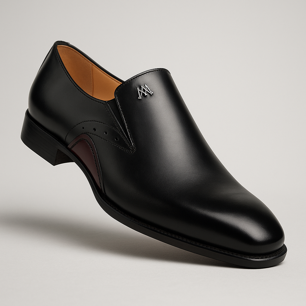 Patina Calfskin Artisan Black Double Gore Slip-on Shoes By Mezlan Made In Spain Brand