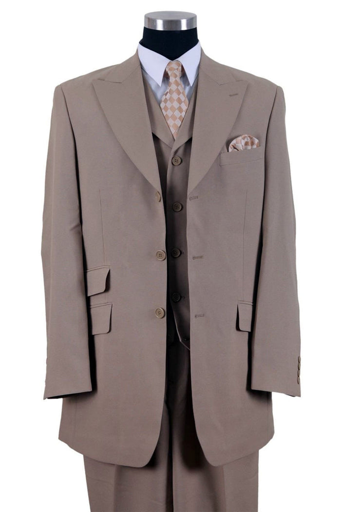 Tan Men's 3-Piece Suit Vested Wide Leg Peak Lapel Business Wedding Formal
