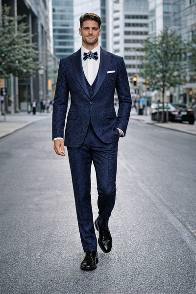 Midnight Bloom Navy Floral 3-Piece Couture Suit by Rossiman