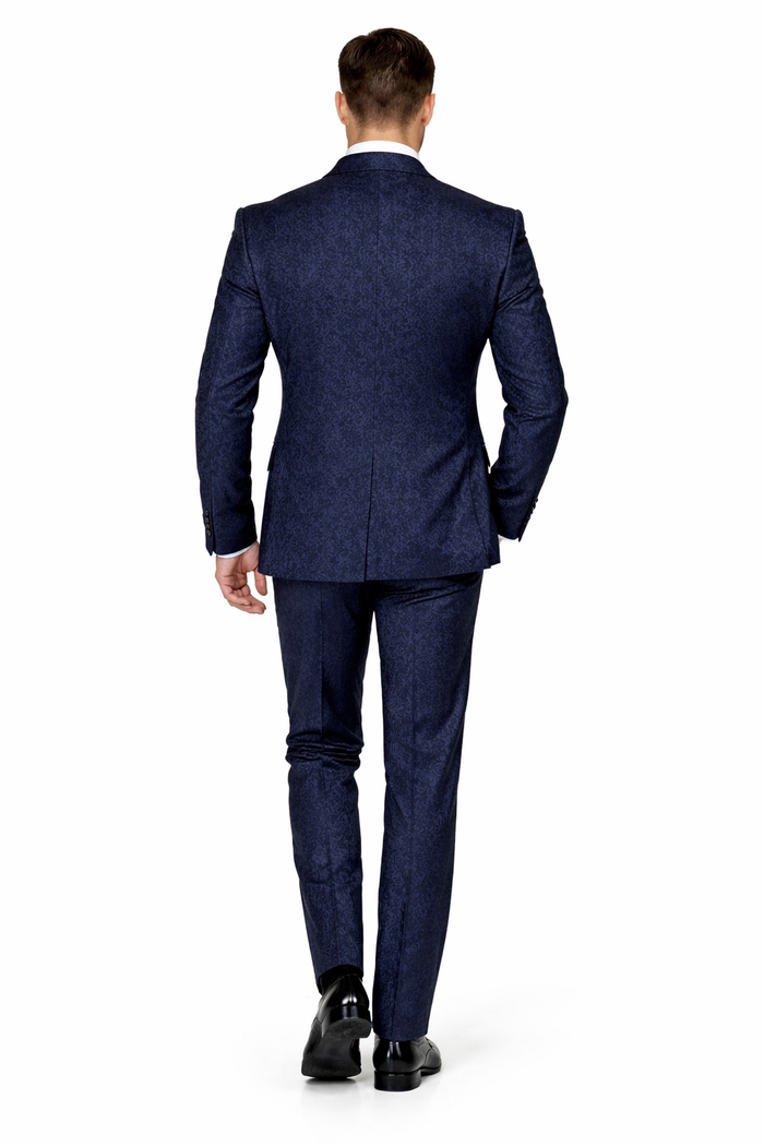 Midnight Bloom Navy Floral 3-Piece Couture Suit by Rossiman