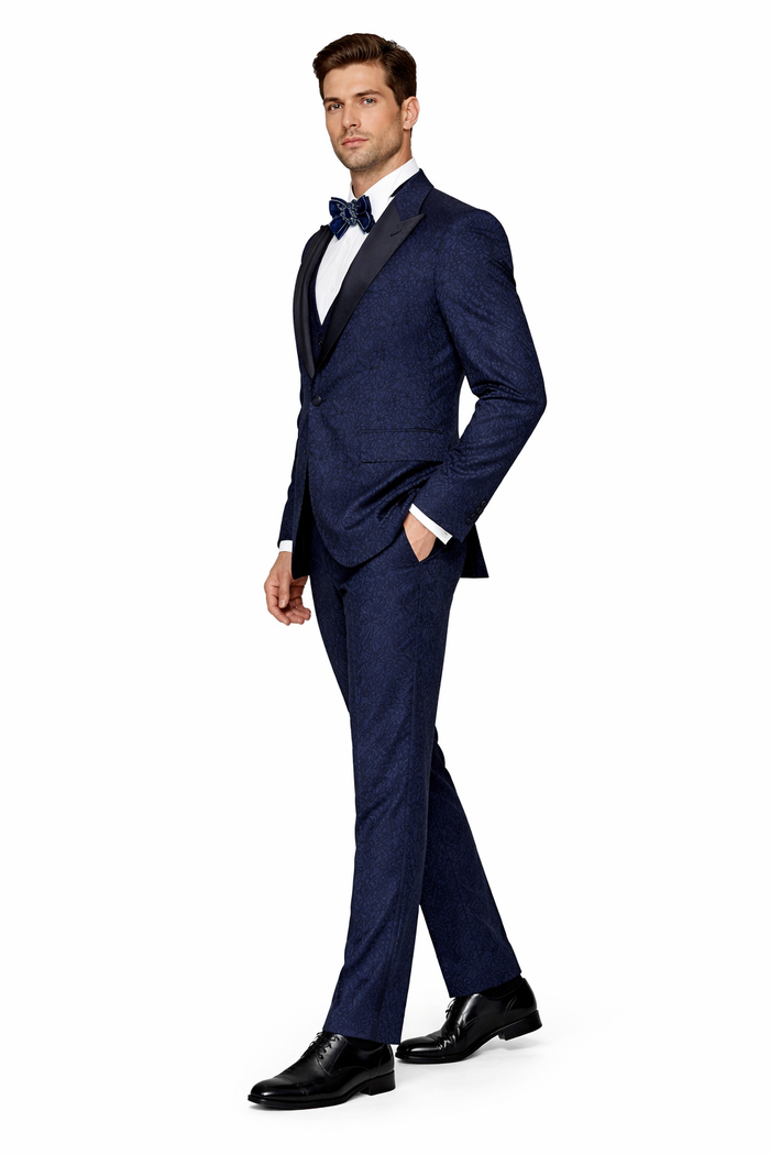 Midnight Bloom Navy Floral 3-Piece Couture Suit by Rossiman
