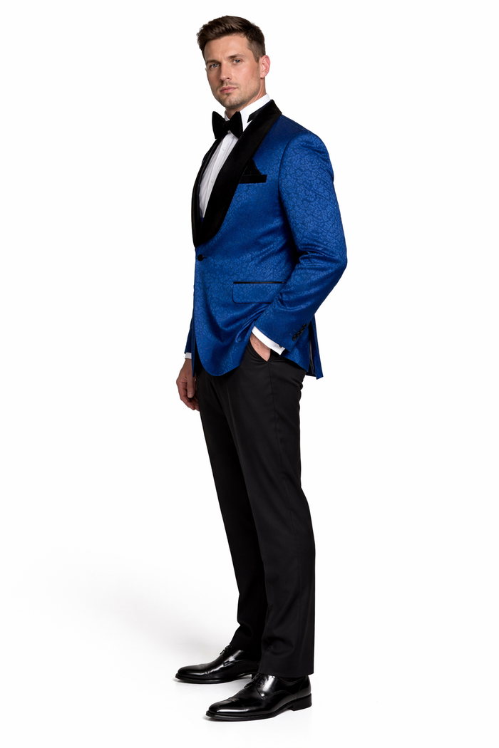 Rossiman Royal Midnight Blue Velvet-Lapel 3-Piece Gala Tuxedo Suit