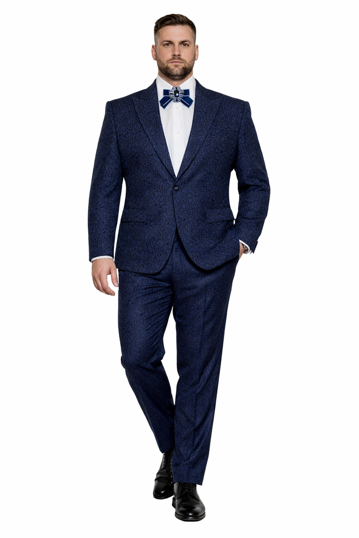 Midnight Bloom Navy Floral 3-Piece Couture Suit by Rossiman