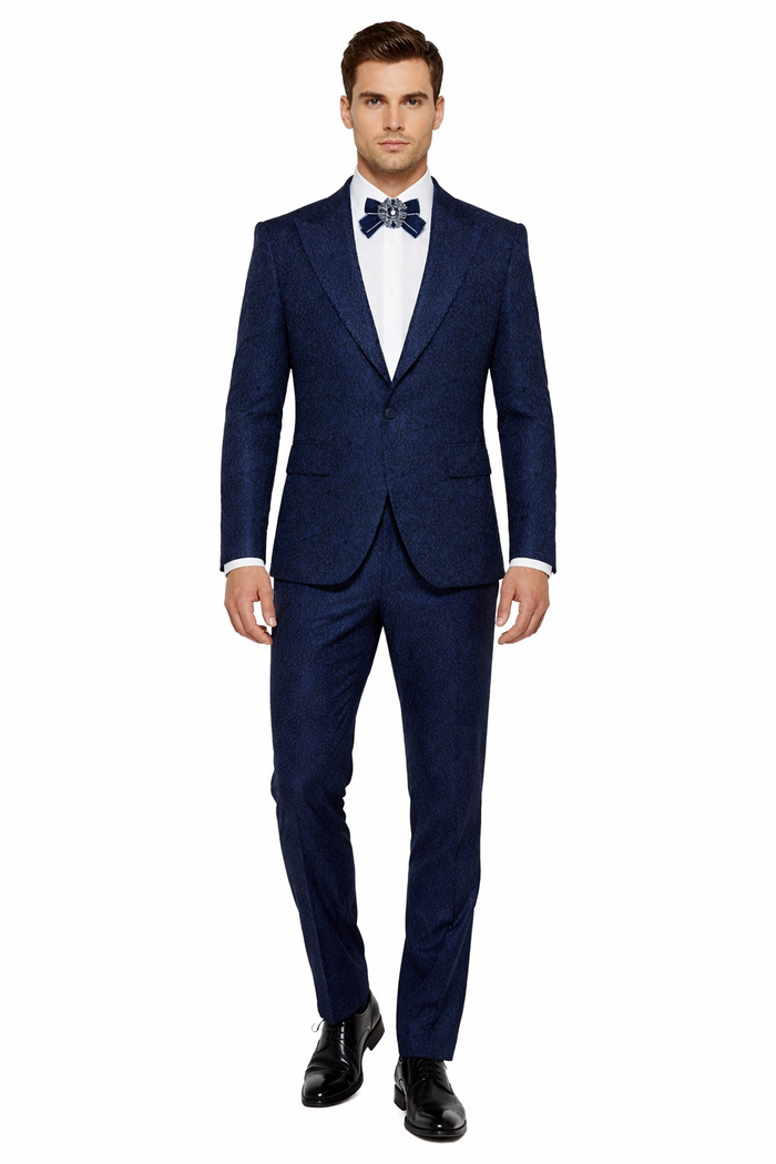Midnight Bloom Navy Floral 3-Piece Couture Suit by Rossiman
