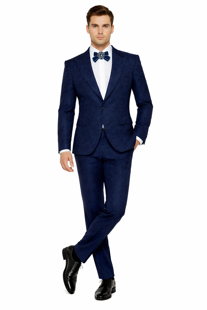 Midnight Bloom Navy Floral 3-Piece Couture Suit by Rossiman