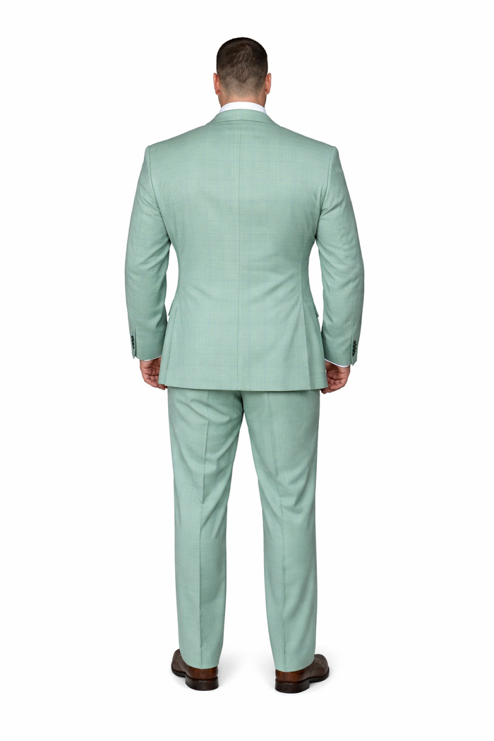 Mint Sage Windowpane 3-Piece Luxury Wedding Suit with Green Paisley Accents