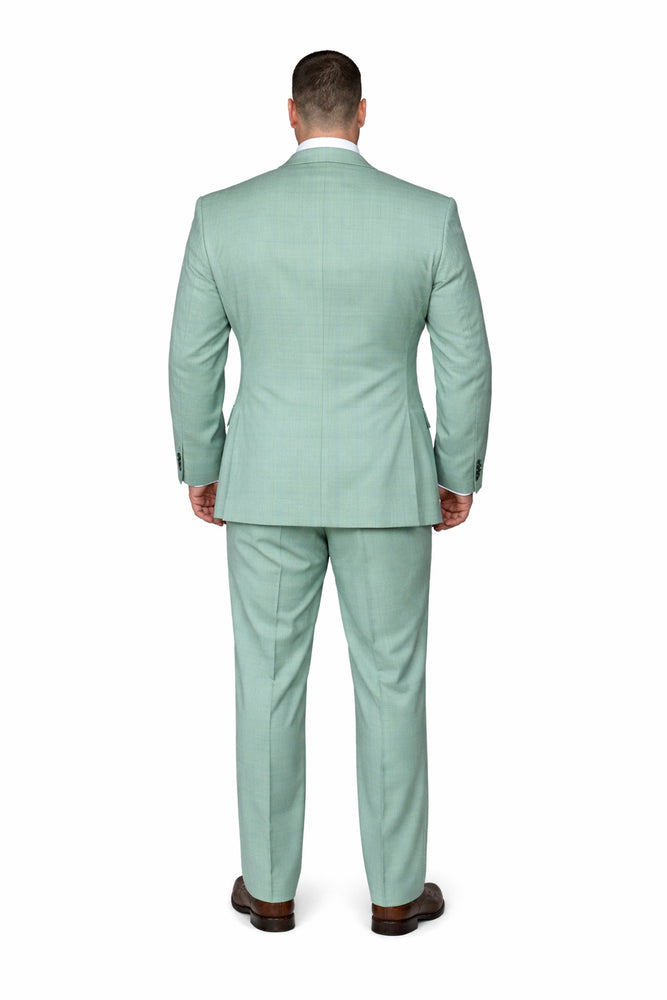 Mint Sage Windowpane 3-Piece Luxury Wedding Suit with Green Paisley Accents