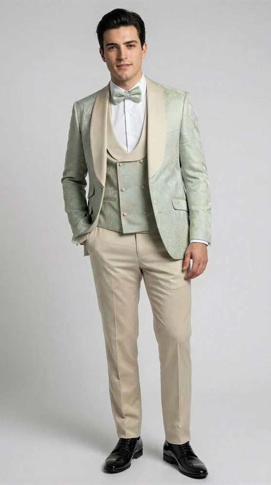 Sage Floral Shawl Lapel Tuxedo Set – Wedding & Prom