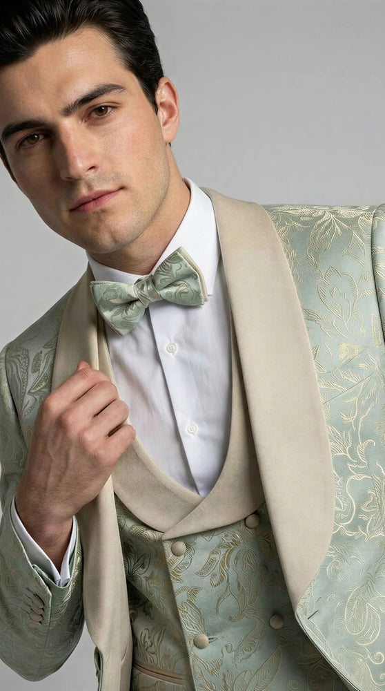 Sage Floral Shawl Lapel Tuxedo Set – Wedding & Prom