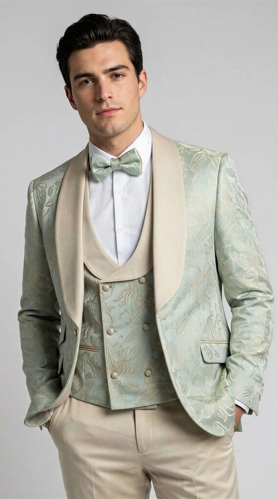 Sage Floral Shawl Lapel Tuxedo Set – Wedding & Prom