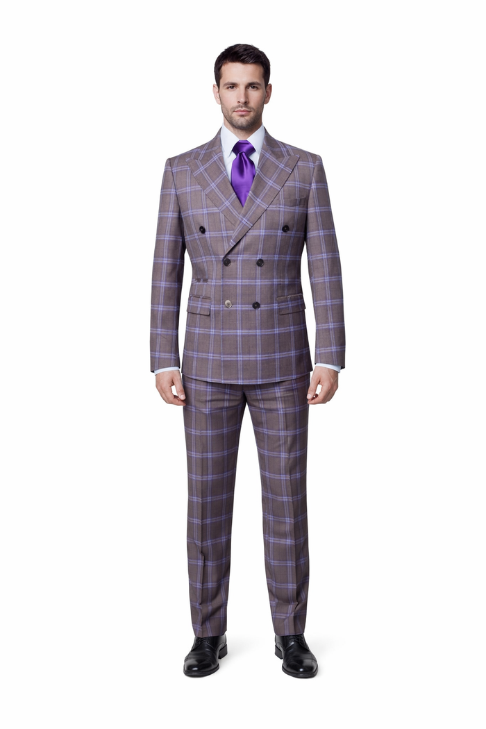 Metro purple Check Double-Breasted Suit