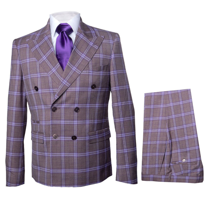 Metro purple Check Double-Breasted Suit