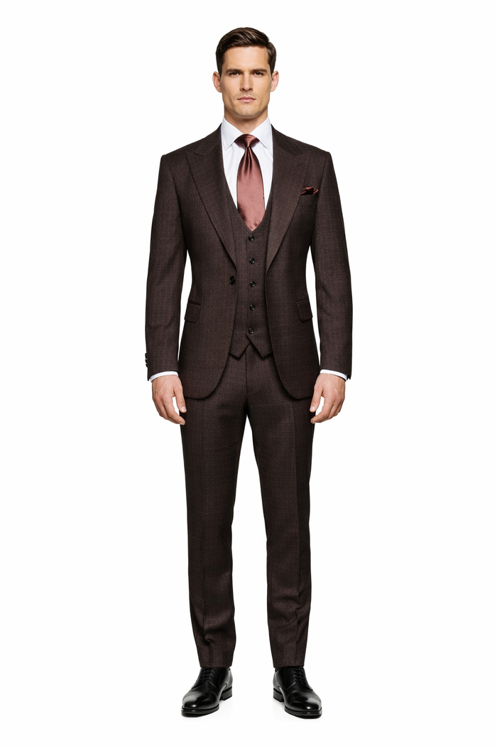Mocha Reserve 3-Piece Tailored Suit with Satin Chestnut Accents