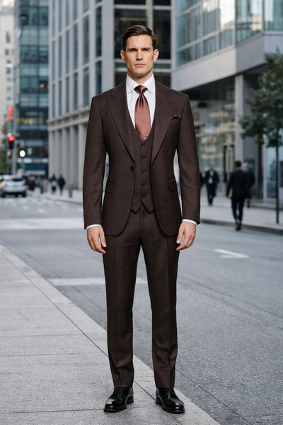 Mocha Reserve 3-Piece Tailored Suit with Satin Chestnut Accents