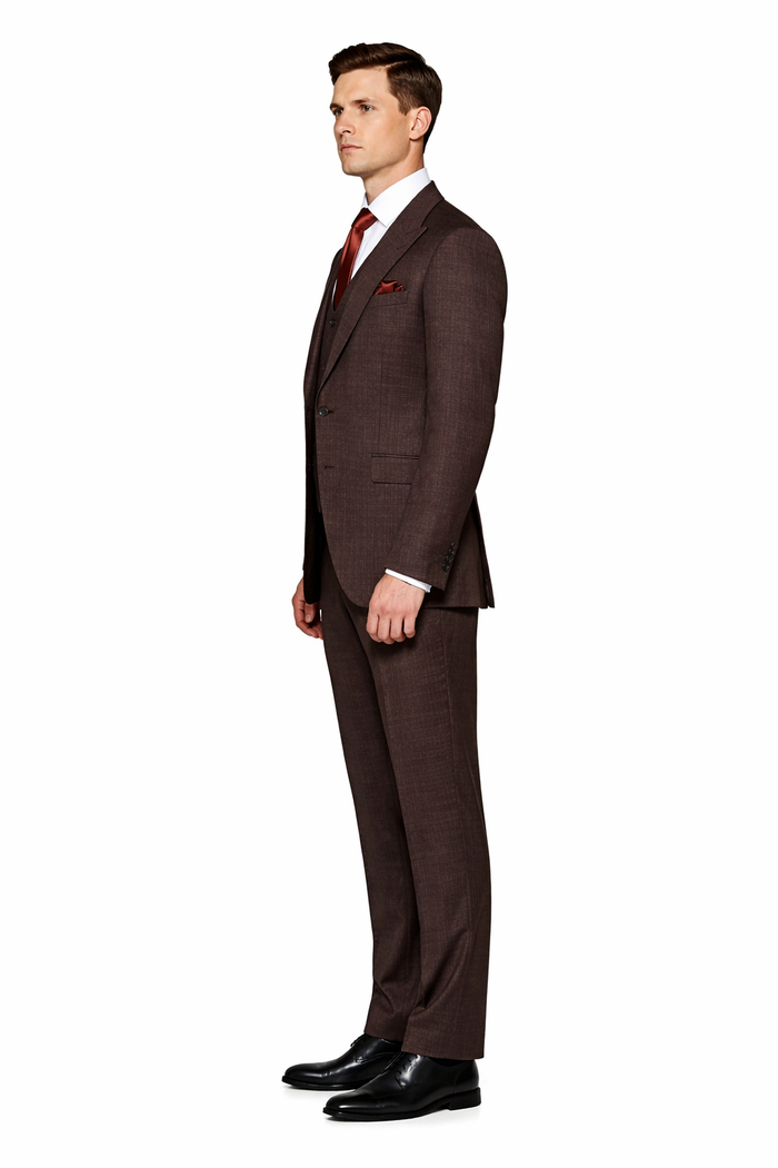 Mocha Reserve 3-Piece Tailored Suit with Satin Chestnut Accents