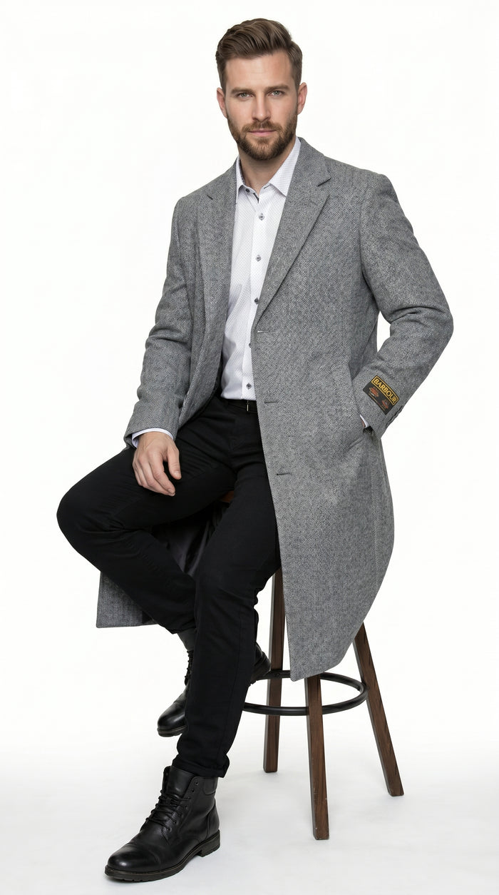 Men’s Light Grey Big and Tall Long Overcoat, Winter Dress Topcoat in 4XL 5XL 6XL